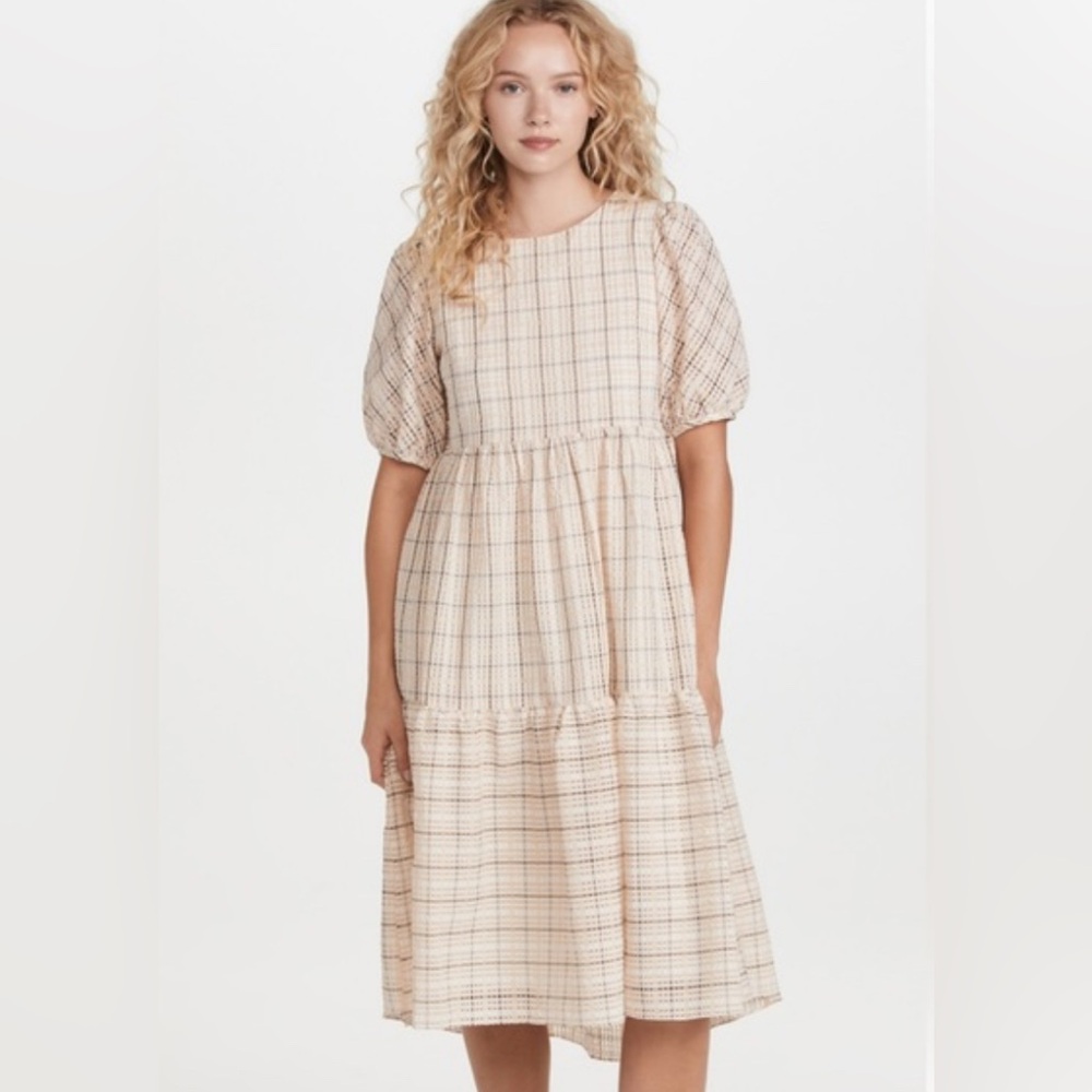 English Factory Cottagecore Cream Colored Puff Sleeve Dress Womens Size XS